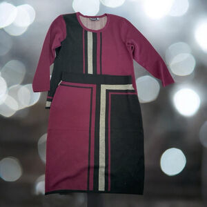 Nina Leonard Sweater and Skirt XL Burgundy Black Long Sleeve